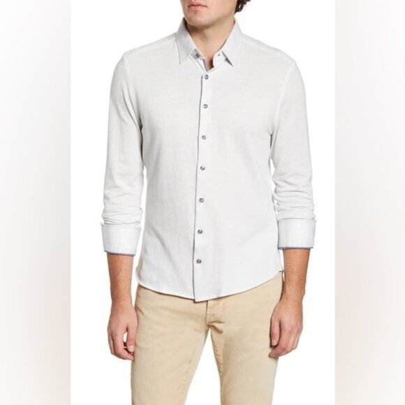 Other - STONE ROSE Button-Up Performance Knit Shirt in Light Grey